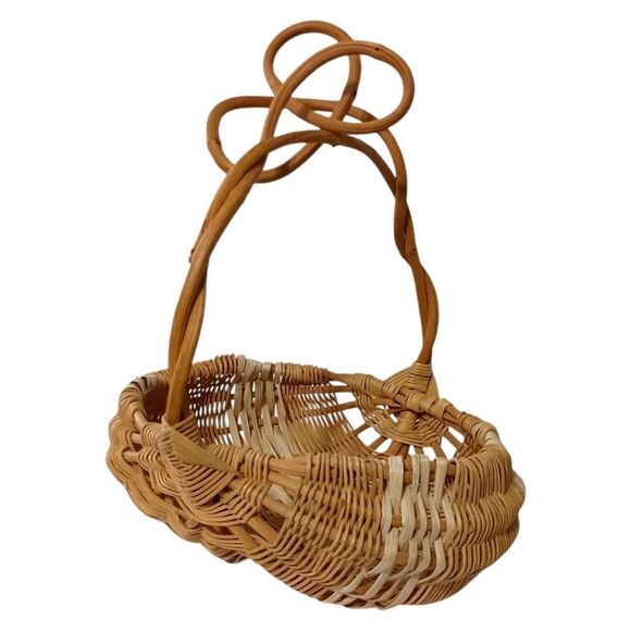 Vintage Buttocks Basket Twisted Willow Handle Eye Of God Handwoven Farmhouse - Picture 9 of 16